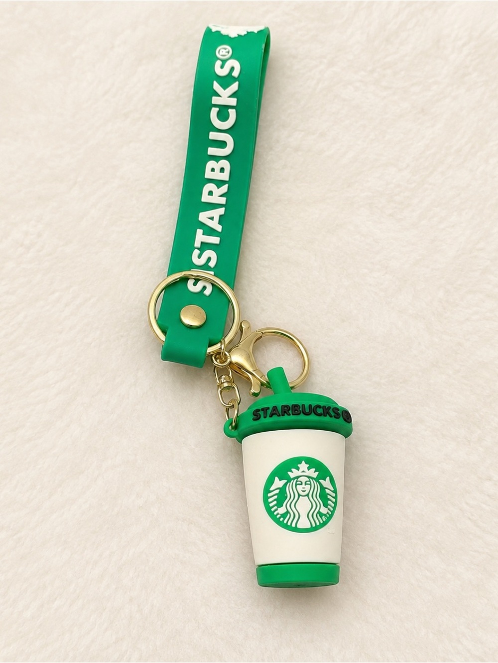 Green & White coffee Cup Keychain Wristlet